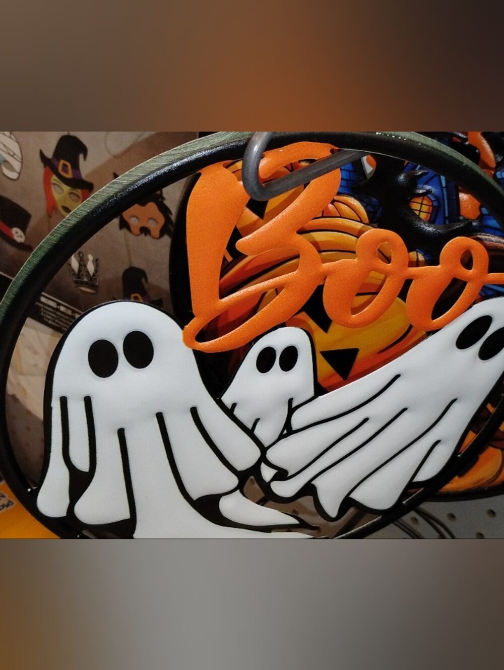 Halloween Ghost Trio Hanging Metal Wall Art/Decor - Orange & White